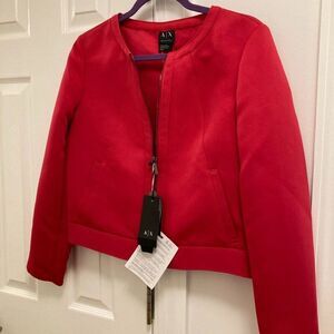 NEW - ARMANI EXCHANGE Collarless Blazer Jacket, Size M Coral Pink